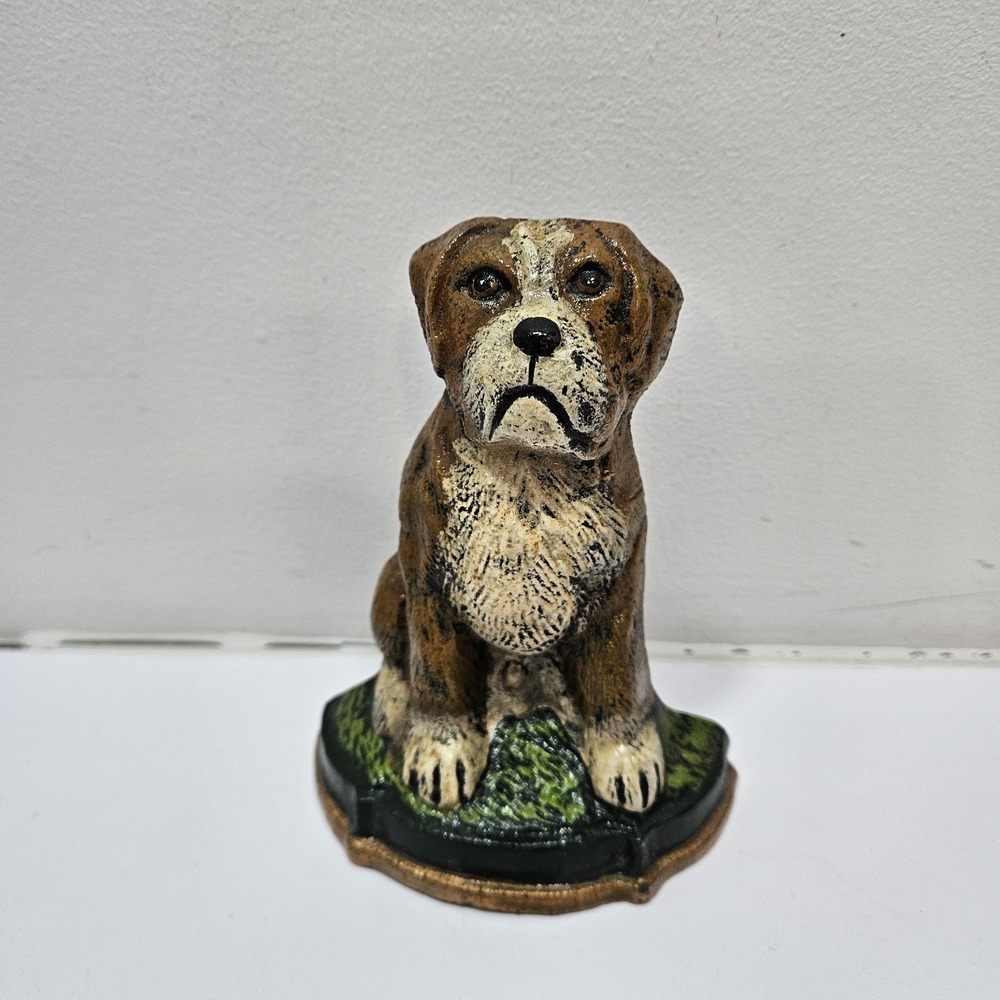 VTG Boxer Dog Doorstop Cast Iron Shelf‎ Decor Doorstop 5"